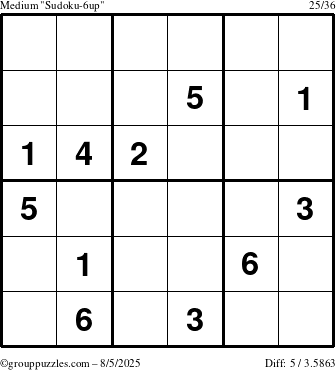 The grouppuzzles.com Medium Sudoku-6up puzzle for Tuesday August 5, 2025