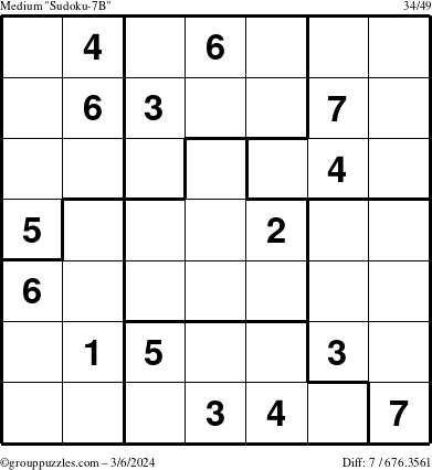 The grouppuzzles.com Medium Sudoku-7B puzzle for Wednesday March 6, 2024