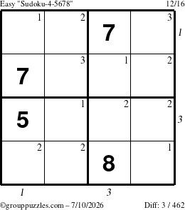 The grouppuzzles.com Easy Sudoku-4-5678 puzzle for Friday July 10, 2026 with all 3 steps marked