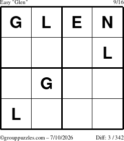 The grouppuzzles.com Easy Glen puzzle for Friday July 10, 2026