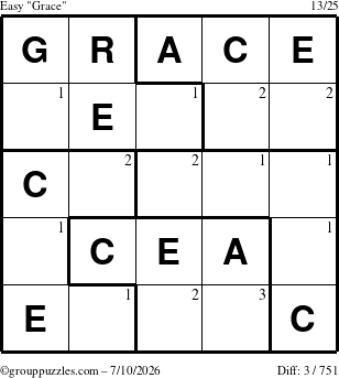 The grouppuzzles.com Easy Grace puzzle for Friday July 10, 2026 with the first 3 steps marked