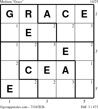 The grouppuzzles.com Medium Grace puzzle for Friday July 10, 2026 with all 3 steps marked