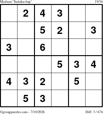 The grouppuzzles.com Medium Sudoku-6up puzzle for Friday July 10, 2026
