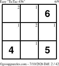 The grouppuzzles.com Easy TicTac-456 puzzle for Friday July 10, 2026 with the first 2 steps marked