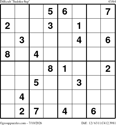 The grouppuzzles.com Difficult Sudoku-8up puzzle for Friday July 10, 2026