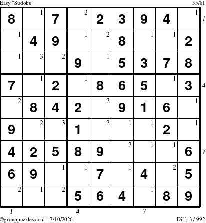 The grouppuzzles.com Easy Sudoku puzzle for Friday July 10, 2026 with all 3 steps marked