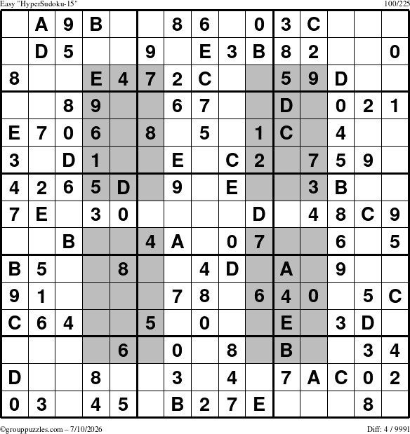The grouppuzzles.com Easy HyperSudoku-15 puzzle for Friday July 10, 2026