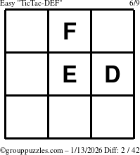 The grouppuzzles.com Easy TicTac-DEF puzzle for Tuesday January 13, 2026