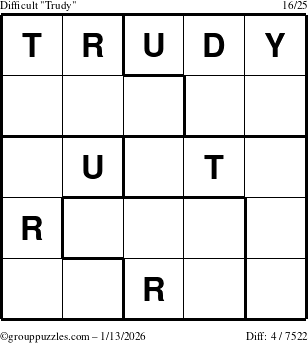 The grouppuzzles.com Difficult Trudy puzzle for Tuesday January 13, 2026