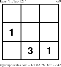 The grouppuzzles.com Easy TicTac-123 puzzle for Tuesday January 13, 2026