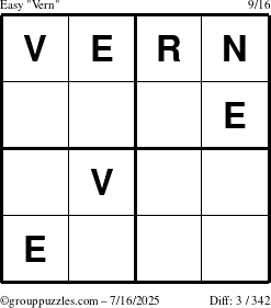 The grouppuzzles.com Easy Vern puzzle for Wednesday July 16, 2025