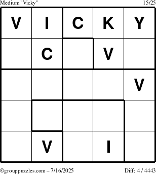The grouppuzzles.com Medium Vicky puzzle for Wednesday July 16, 2025