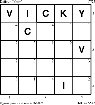 The grouppuzzles.com Difficult Vicky puzzle for Wednesday July 16, 2025 with all 4 steps marked