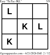 The grouppuzzles.com Easy TicTac-JKL puzzle for Sunday June 21, 2026