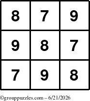 The grouppuzzles.com Answer grid for the TicTac-789 puzzle for Sunday June 21, 2026