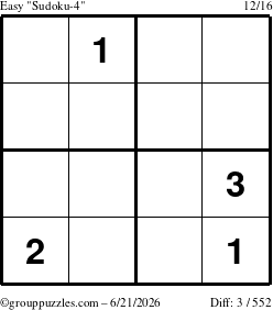 The grouppuzzles.com Easy Sudoku-4 puzzle for Sunday June 21, 2026