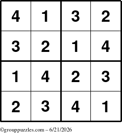 The grouppuzzles.com Answer grid for the Sudoku-4 puzzle for Sunday June 21, 2026