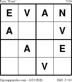 The grouppuzzles.com Easy Evan puzzle for Sunday June 21, 2026