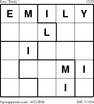 The grouppuzzles.com Easy Emily puzzle for Sunday June 21, 2026
