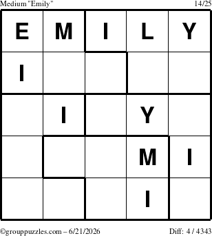 The grouppuzzles.com Medium Emily puzzle for Sunday June 21, 2026