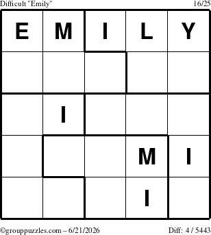 The grouppuzzles.com Difficult Emily puzzle for Sunday June 21, 2026