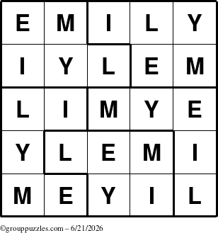 The grouppuzzles.com Answer grid for the Emily puzzle for Sunday June 21, 2026