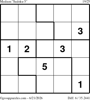 The grouppuzzles.com Medium Sudoku-5 puzzle for Sunday June 21, 2026
