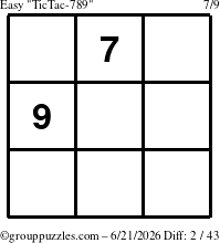The grouppuzzles.com Easy TicTac-789 puzzle for Sunday June 21, 2026