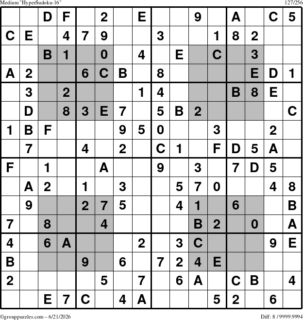 The grouppuzzles.com Medium HyperSudoku-16 puzzle for Sunday June 21, 2026