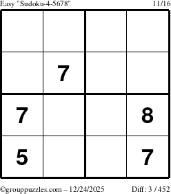 The grouppuzzles.com Easy Sudoku-4-5678 puzzle for Wednesday December 24, 2025