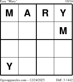 The grouppuzzles.com Easy Mary puzzle for Wednesday December 24, 2025