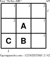 The grouppuzzles.com Easy TicTac-ABC puzzle for Wednesday December 24, 2025 with all 2 steps marked