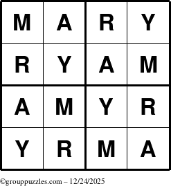 The grouppuzzles.com Answer grid for the Mary puzzle for Wednesday December 24, 2025