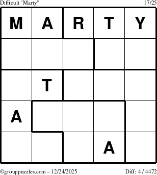 The grouppuzzles.com Difficult Marty puzzle for Wednesday December 24, 2025