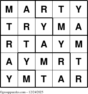 The grouppuzzles.com Answer grid for the Marty puzzle for Wednesday December 24, 2025