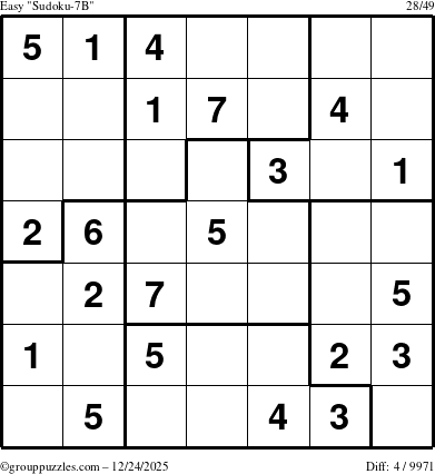 The grouppuzzles.com Easy Sudoku-7B puzzle for Wednesday December 24, 2025