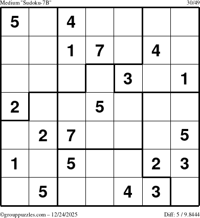 The grouppuzzles.com Medium Sudoku-7B puzzle for Wednesday December 24, 2025