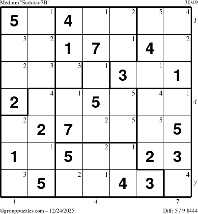The grouppuzzles.com Medium Sudoku-7B puzzle for Wednesday December 24, 2025 with all 5 steps marked