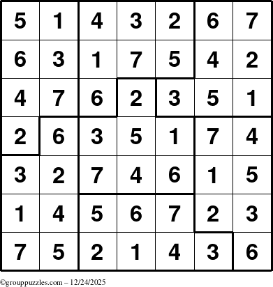The grouppuzzles.com Answer grid for the Sudoku-7B puzzle for Wednesday December 24, 2025