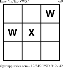 The grouppuzzles.com Easy TicTac-VWX puzzle for Wednesday December 24, 2025