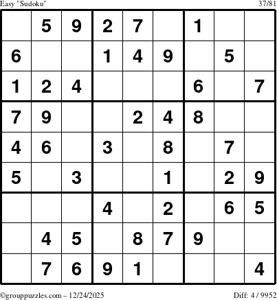 The grouppuzzles.com Easy Sudoku puzzle for Wednesday December 24, 2025