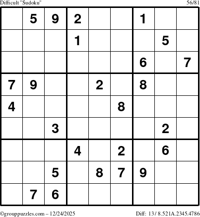 The grouppuzzles.com Difficult Sudoku puzzle for Wednesday December 24, 2025