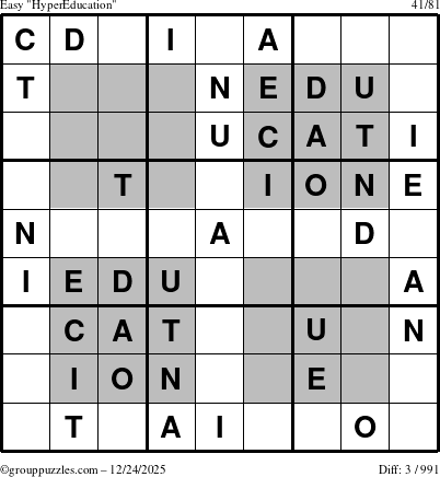 The grouppuzzles.com Easy HyperEducation-i23 puzzle for Wednesday December 24, 2025