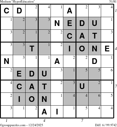 The grouppuzzles.com Medium HyperEducation-i23 puzzle for Wednesday December 24, 2025 with all 6 steps marked