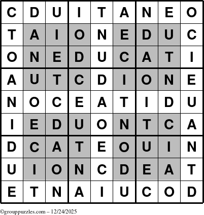 The grouppuzzles.com Answer grid for the HyperEducation-i23 puzzle for Wednesday December 24, 2025