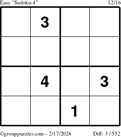The grouppuzzles.com Easy Sudoku-4 puzzle for Saturday February 17, 2024