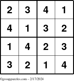 The grouppuzzles.com Answer grid for the Sudoku-4 puzzle for Saturday February 17, 2024