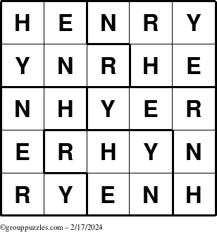 The grouppuzzles.com Answer grid for the Henry puzzle for Saturday February 17, 2024