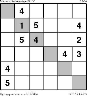 The grouppuzzles.com Medium Sudoku-6up-UR-D puzzle for Saturday February 17, 2024