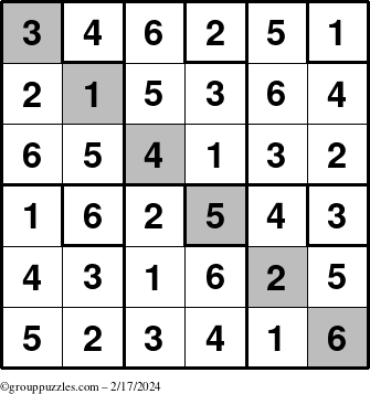 The grouppuzzles.com Answer grid for the Sudoku-6up-UR-D puzzle for Saturday February 17, 2024